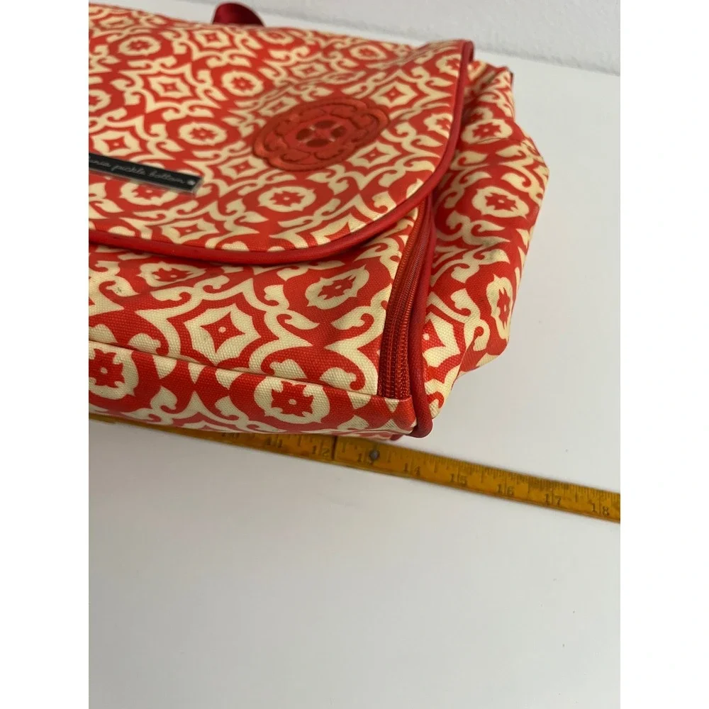 Petunia Pickle Bottom Boxy Backpack Diaper Bag Red Cream Geometric Tile Print